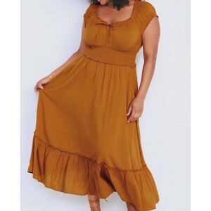 Old Navy Dress Women's Small Miners Gold Clip Dot Defined Waist Midi Peasant